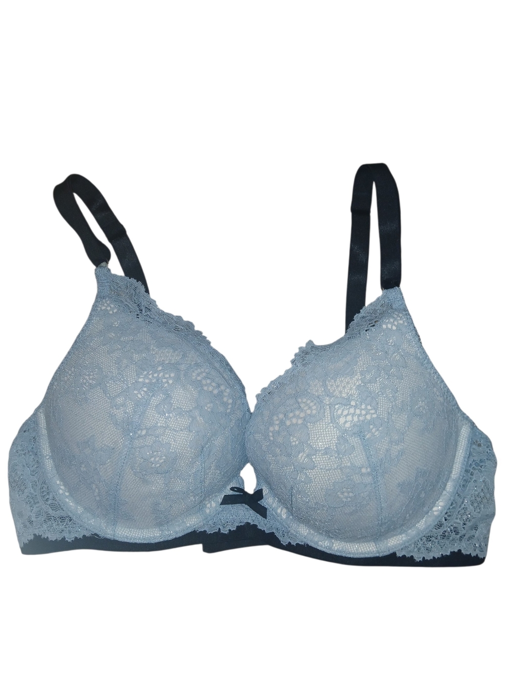 Victoria's Secret Dream Angels Powder Blue Glitter Lace Push Up Bra 34 c